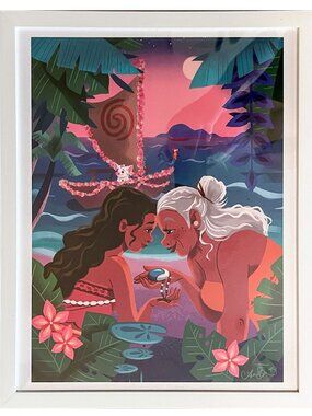 Disney WonderGround Moana Art Print Ann Shen Framed 15x12 Gramma Tala Pua Heihei